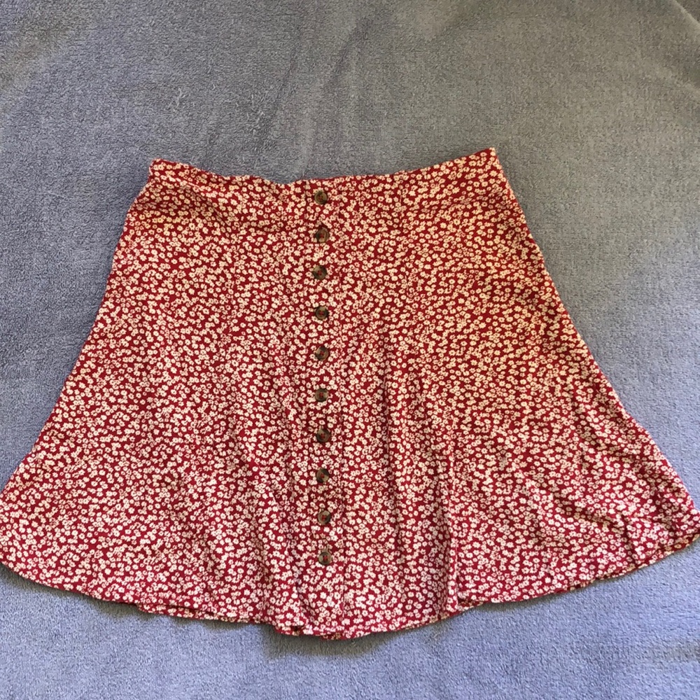 A floral red and white skirt